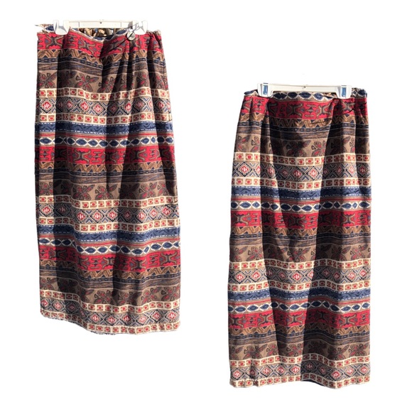 New York Studio red brown blue tan skirt size 10 - Picture 3 of 6